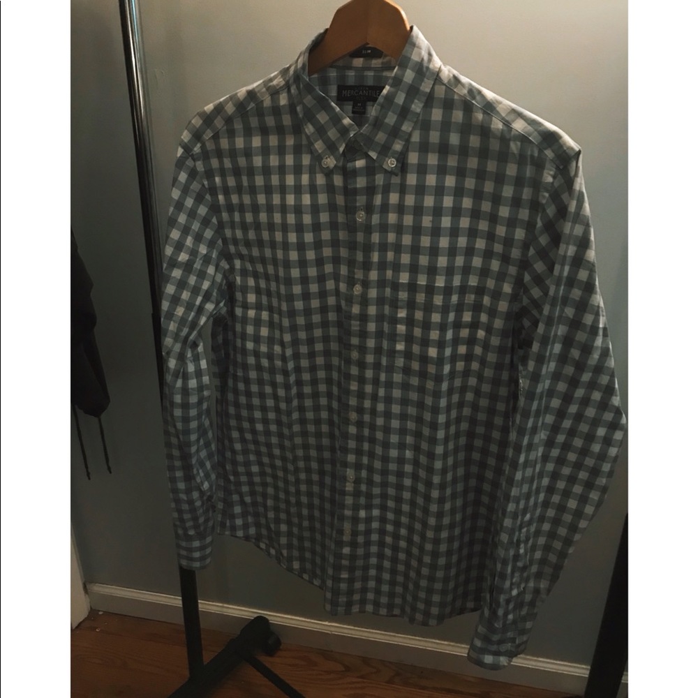 Men’s blue and white  button up shirt